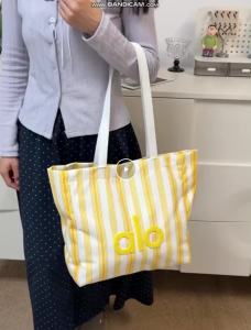 ALO Striped Canvas Tote Bag Colorful Embroidery Letter Shoulder Bag Casual Shopping Handbag
