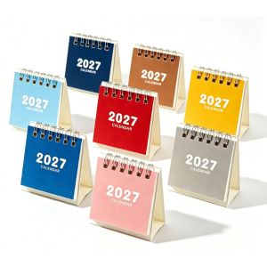 Q-1151 STORE Mini 2027 Desk Calendar Double Coil Standing Base Flip Calendar Gifts Standing Calendar Daily Planning