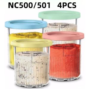 FUNG 2PCS/4PCS Smoothie Pot Ice Cream Cup Replacement Reusable Creami Pints and Lids Cups Round Jar Canister Storage Jar Creamer Ice Cream Maker Machine Accessories