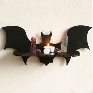 MICANGP Creative Wooden Floating Shelves Black Bat-shaped Gothic Halloween Shelf Halloween Wall Decor Wall Mounted Bat Wall Shelves Home Decoration