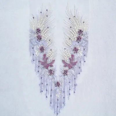 CANGMOTION Mesh Bottom Flower Embroidery Patch Lace Trim Floral Design Sew On Floral Patch Colorful Sew On Applique Lace Fabric Wedding Clothing Dress