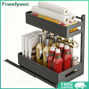 COD [Free Shipping] Under Sink Organizer Pull Out Multi-Purpose Storage Organizer 2 Tier Slide Out Easy Installation for Kitchen and Bathroom Organization