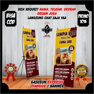 Cetak Spanduk Lumpia Beef Model Berdiri Bisa Sama Tiangnya / Banner Bener Jualan Makanan Lumpia Beef