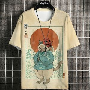 Mens T-Shirt Japanese Animal 3D Print Summer Casual Loose Short Sleeved Top Harajuku Round Neck Tee Street Fashion Men T-Shirt