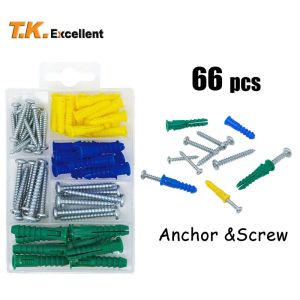 Plastic Self Drilling Ribbed Drywall and Wall Anchors with Screws Kit66 Piece