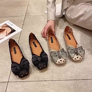 [Free Shipping] Retro Hollow-Out Breathable Shoes For Women Summer Bowknot Sandals Flat Shoes For Outdoor Wear Loafers
