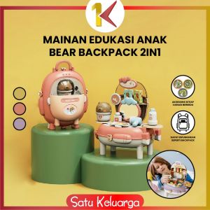 SK-M321 Mainan Edukasi Anak Bear Backpack 2IN1 Pretend Play Kitchen Set / Mainan Tas Ransel Anak Karakrer Beruang Beauty Colorclay / Simulasi Mainan Masak Masakan Dapur Anak Import