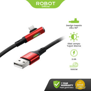 ROBOT Kabel Data Charger Fast Charging 90 Derajat 3A Type C Lightning Micro USB dengan 7 Lampu Berwarna RWTM100/RWTC100/RWTL100 Data Cable Original - Garansi 1 Tahun