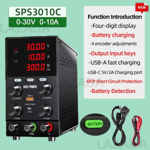 KUAIQU OCP DC Adjustable Laboratory Power Supply 30V 10A 5A Output Switch USB-A TYPE-C Port Fast Charging 120V For Battery Charging ElectroplatingPC mobile phone repair