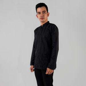 Katsae Koko CLASSIC Retro Stripe Baju Koko Pria Dewasa Salur Polos Lengan Panjang Warna Hitam