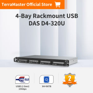 TERRAMASTER D4-320U Hard Drive Enclosure - 4Bay 1U Ultra-Short Rack Mount USB 3.2 Gen2 10Gbps Type-C Direct Attached Storage Compact Chassis Hot Swappable Plug and Play US Plug(Diskless)