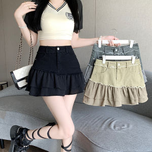 COD现货美式纯欲风辣妹拼接设计感牛仔半身裙女高腰显瘦字2026新品