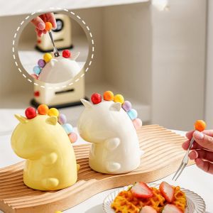 ZYJC SHOP Đầy màu sắc Nĩa trái cây kỳ lân Thiết kế dễ thương Trang trí Nĩa tráng miệng Dễ dàng vệ sinh Có thể tái sử dụng Que nhai dễ thương có giá đỡ Đồ dùng nhà bếp