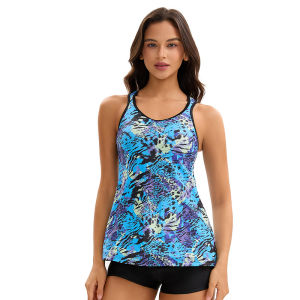 Womens Modest Leopard Print Tankini Set Two-Piece Swimsuit Coverage Design Quick-Dry Bathingsuit Beach Vacations Wear
