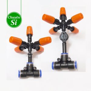 HCM Đầu phun sương cam 5 hướng - Béc phun sương 5 cửa kèm tê nối ống LDPE 8mm (lấy van chống rỉ hoặc không)