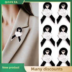 READY STOCK✨ Metal Ribbon Camellia Funeral Ribbon Pins Memorial Decorative Lapel Pins Gift Lapel Badges Jewelry Accessories