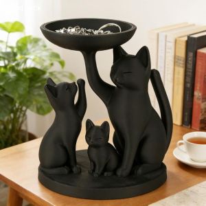 NOBLELYN Plastic Black Cat Jewelry Tray Multi-purpose Decorative Desktop Storage Tray Practical 3D Printed Cat Decor Tray Home Decoration