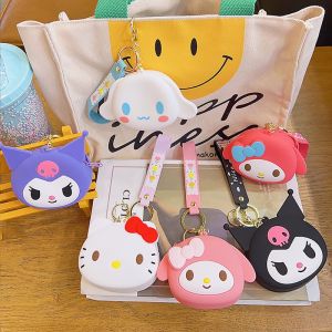 Kawaii Sanrio Keychain Cute Cartoon Hello Kitty Kuromi My Melody Silicone Wallet School Bag Decoration Gift