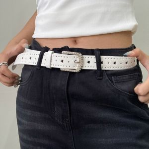 LEKGAVD Trái Tim Tình Yêu Thắt lưng đá rhinestone Punk Trang trí quần jeans Thắt lưng rộng Y2K Thời trang Phụ kiện váy Thắt lưng da PU Các quý cô