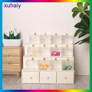 xuhaiy บ้านตุ๊กตา1:12ขนาดเล็กชั้นวางโชว์ลูกกวาดกล่องลิ้นชักพร้อมกล่องใสอุปกรณ์ตกแต่งโมเดลเฟอร์นิเจอร์บ้านตุ๊กตา
