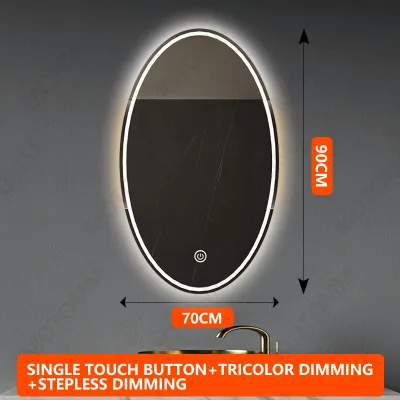 Smart LED bathroom mirror oval bathroom mirror with LED light makeup mirror tricolor light touch control 50cm*70cm/70cm*90cm