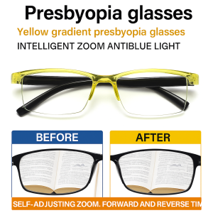 Smart Zoom Reading Glasses Gradient Color Anti Blue Light HD Lens Lightweight +100-+700 Degree For Daily Newspaper Book Reading