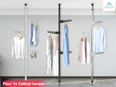 [SG Seller]Adjustable Cloth Rack Pole Space Saving Floor To Ceiling Hanger