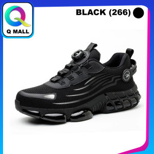 Q MALL Safety Shoes Low-Cut Anti-Smashing Anti-Puncture Soft comfortable Protective Steel Toe Cap with rotating button / Kasut Keselamatan butang putaran Anti-Hentakan Lembut Selesa dengan perlindungan penutup besi  - 266 (BLACK)