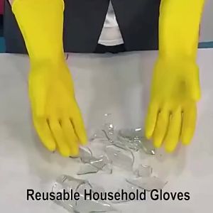 Yellow Rubber Latex Reusable Dishwashing Laundry Gloves Cleaning Gloves