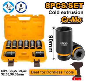 Buildmate x INGCO 8PCS 3/4" Drive Deep Impact Socket Set Heavy-Duty Automotive Tool Kit HKISSD34082L IHT