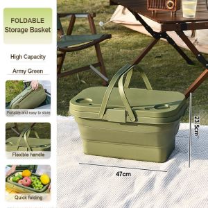 Multipurpose Storage Box with Tabletop Foldable Picnic Basket Portable and Lightweight – for Outdoor Activities Picnics and Camping