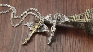 Sinboia Rock Fashion Pterodactyl Golden Sword Men Necklace Non-fading Stainless Steel Necklace For Men