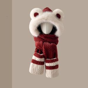 00DANZI00 หนาขึ้น ชุดถุงมือหมวกผ้าพันคอ วันพีซ กันลม หมวกฤดูหนาวหมวก  ป้องกันหู หมวกหูหมี