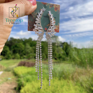 Treetop Culture Korean 925 Silver Needle Earring Stub Wing Long Dangle Chain