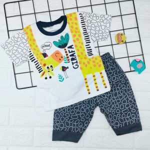 Setelan Anak Usia 6bulan-2tahun Bahan Spandek Gambar Girafa