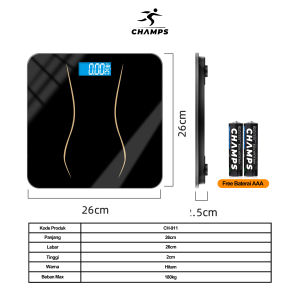 CHAMPS Timbangan Berat Badan Digital Body Scale LCD Max 180KG PREMIUM KACA