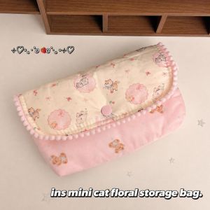 DIVATEN Butterfly Cat Print Pencil Case Large Capacity Flap Button-down Pencil Pouch Japanese Multifunctional Pen Bag Gift
