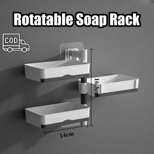 3 Layer Waterproof Rotating Soap Box Rack White Thickened Wall Mounted Drain Bathroom Shampoo Holder