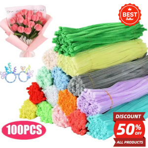 100Pcs Colorful Fuzzy Wire Set Flower Chenille Stems Handmade Bouquet Materials for DIY Plush Flower Handmade Materials for Gift