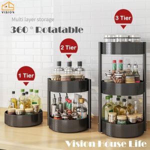 Vision 360 Rotatable Kitchen Storage Rack Multi-layer Spice Rack Painted Carbon Steel Storage Shelf Countertops Durable Condiment Rack