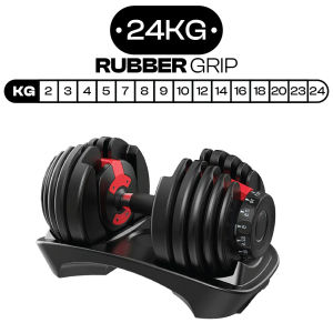 Adjustable Dumbbell Set 2.5-24kg 15 Weight Settings Rubber Coated Steel Anti-Slip Grip Secure Locking Mechanism Space Saving Home Gym Strength Training Equipment