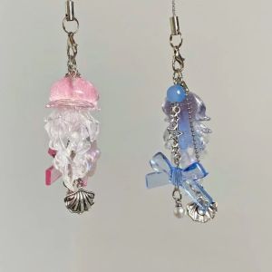 INNEED Starfish Mermaid Jellyfish Phone Charm Crystal Fishtail Bow Bead Fairycore Keychain Cute Phone Chain For Wallet Schoolbag