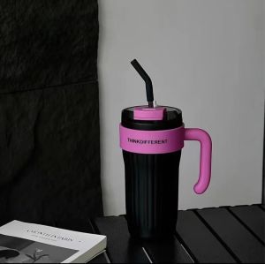 BT8608 - Gelas Tumblr Terisolasi 860ml dengan Pegangan Sedotan dan Tutup Mug Kopi Travel Stainless Steel 316 Gelas Termal 2-in-1 Tutup Sedotan Mug Kopi Travel Stainless Steel Berdinding Ganda Anti Bocor