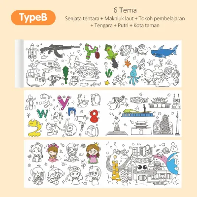 Payoe​​ 3 Meter Graffiti Scroll Anak Poster Mewarnai Raksasa Mainan Coloring Sheet
