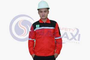Wearpack Atasan Warna MERAH HITAM(Baju Kerja)- Resleting - Lengan panjang