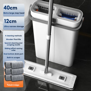 LOOLALA Flat Floor Mop Hands-free Self Cleaning Magic Flat Mop and Bucket Washable Microfiber Pads Included Wet and Dry Use