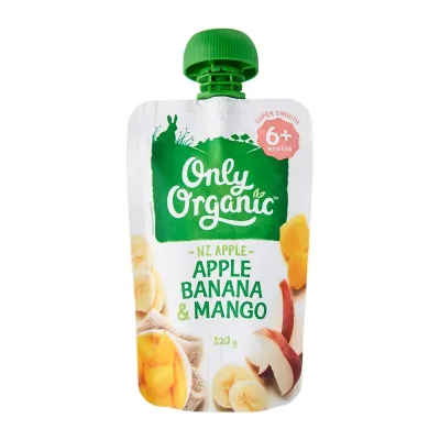 Only Organic Apple Banana & Mango Pouch 120G - Second Foods For Babies - From 6 Months