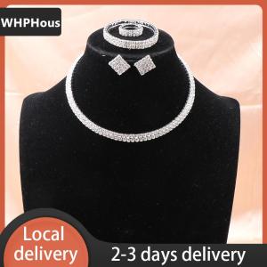 [COD] WHPHous Ship within 24 hours 4Pcs set Bridal Jewelry Set Necklace Bracelets Ring Earrings Set Super Gorgeous Luxury Shiny Fashion Jewelry Party Gift