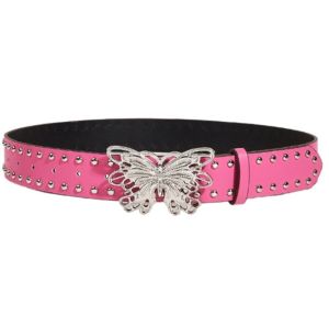 NHG Jeans Decor Butterfly Waist Belt Punk Y2k Pu Waistbands Retro Leather Rivet Belt Women