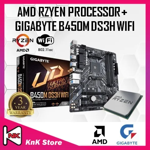 Gigabyte B450M DS3H WIFI B450 AM4 DDR4 Motherboard + AMD RYZEN 3 / RYZEN 5 / RYZEN 7 / RYZEN 9 CPU COMBO B450M-DS3H